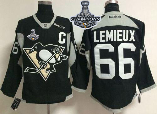 Penguins #66 Mario Lemieux Black Practice Stanley Cup Finals Champions Stitched NHL Jersey